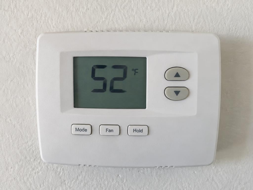 Illustrative thermostat evidence photo reading 52 degrees Fahrenheit